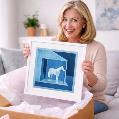 Azure Shelter - horse stable art gift idea for horse lovers