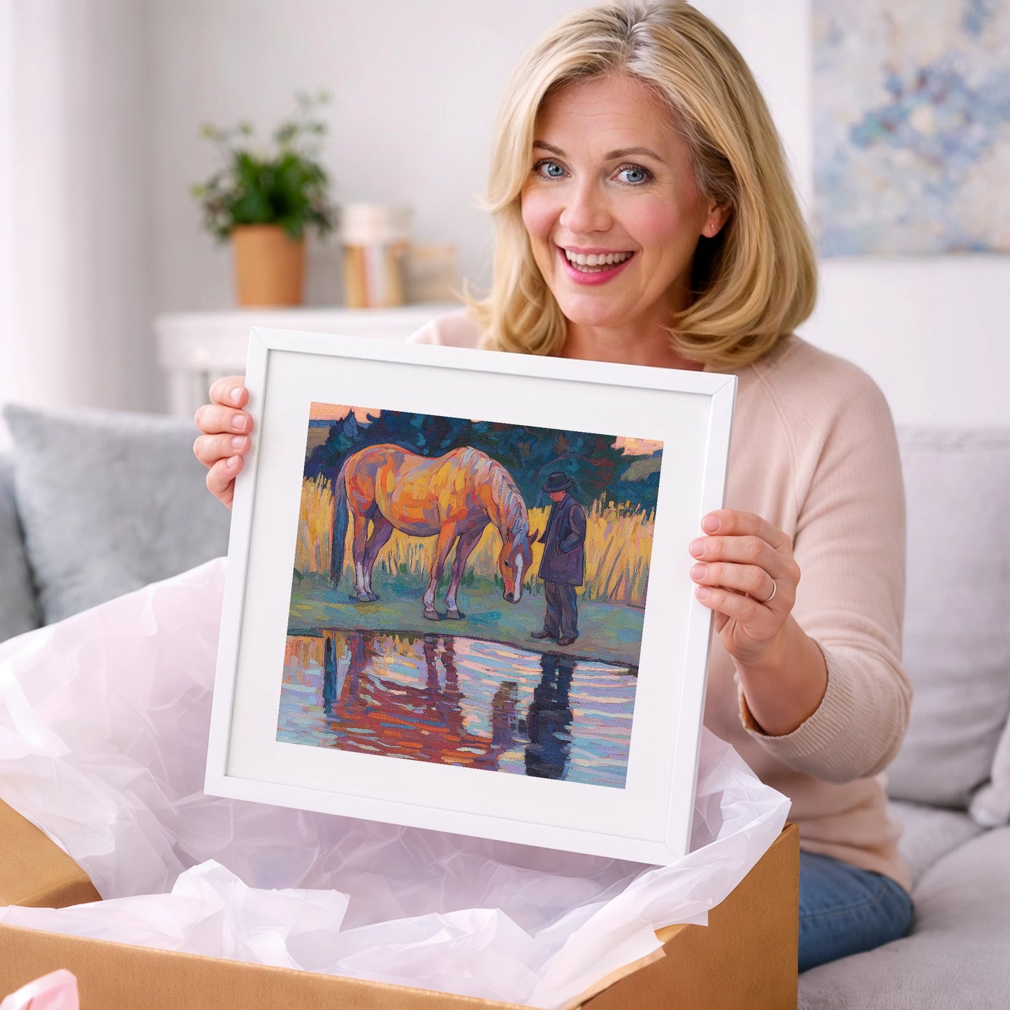 Quiet Reflections - horse & rider art gift idea for horse lovers