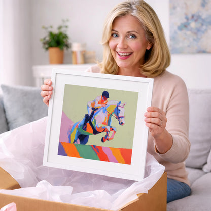 Technicolour Leap - show jumping horse art gift idea for horse lovers