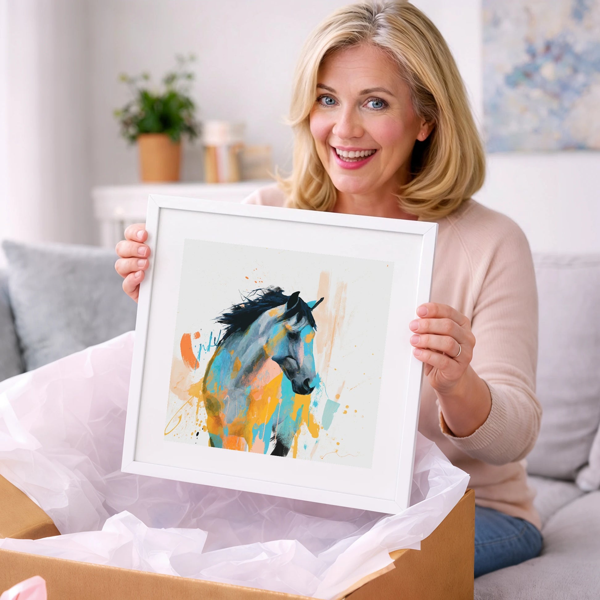 Teal and Amber Splendour - horse portrait art gift idea for horse lovers