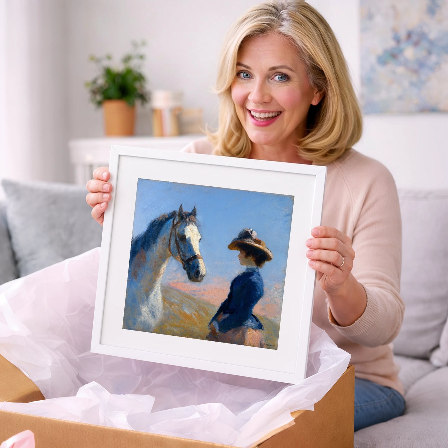 The Golden Gaze - horse & rider art gift idea for horse lovers