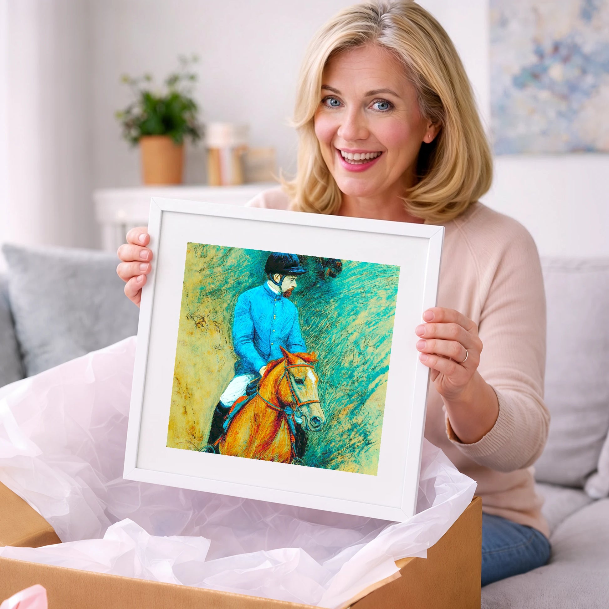 The Cerulean Jockey - racing horse art gift idea for horse lovers