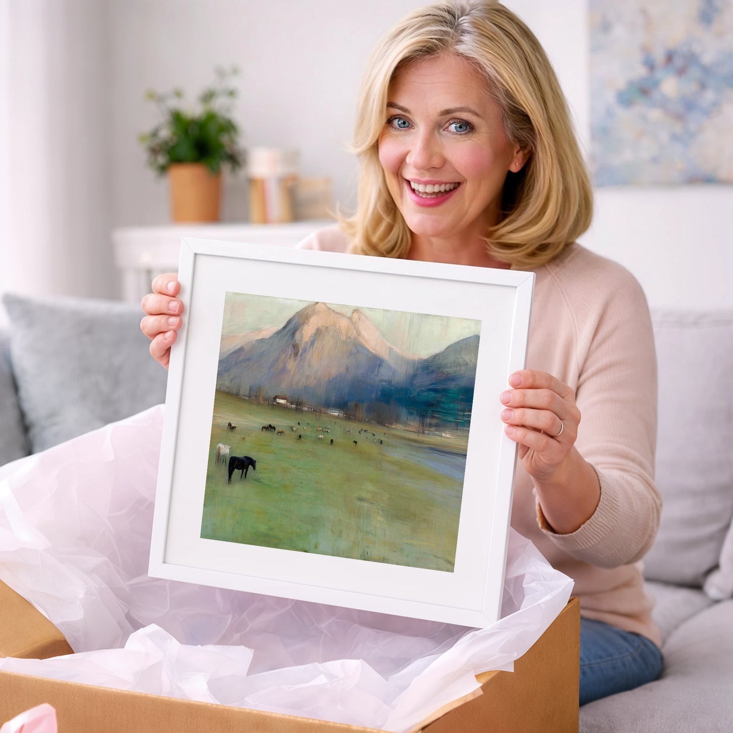 Alpine Grazing - horse landscape art gift idea for horse lovers