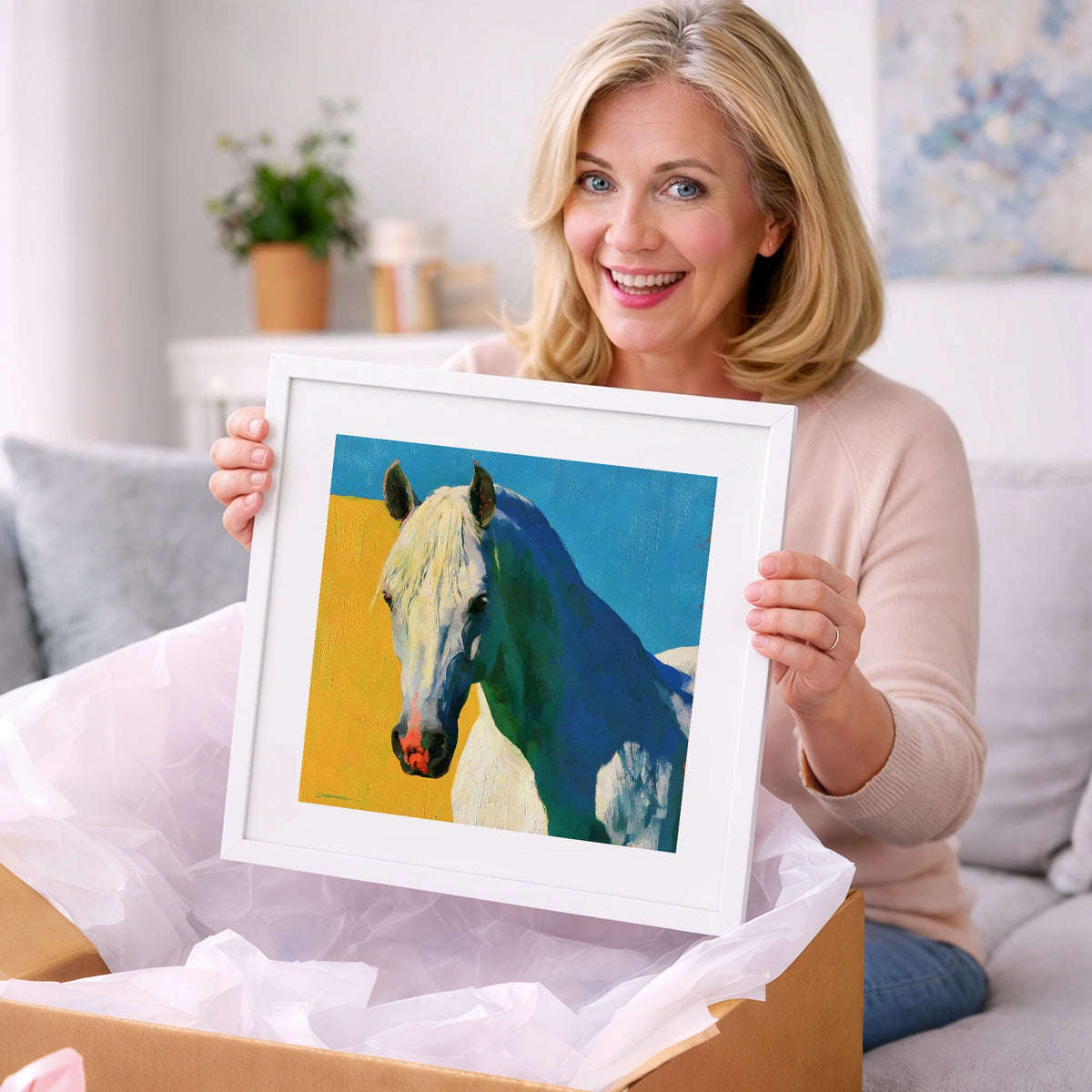 Grey Horse in Vibrant Sunlight - horse breed art gift idea for horse lovers