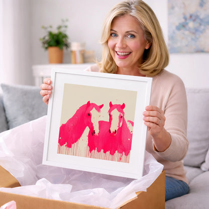 Vivid Magenta Pair - horse landscape art gift idea for horse lovers