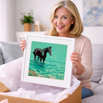 Midnight in the Shallows - beach horse art gift idea for horse lovers