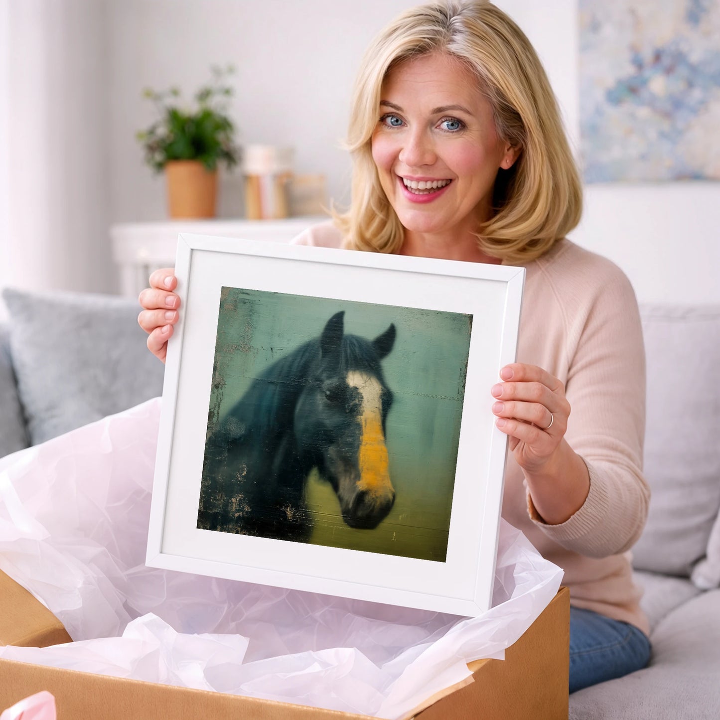 The Golden Blaze - horse portrait art gift idea for horse lovers