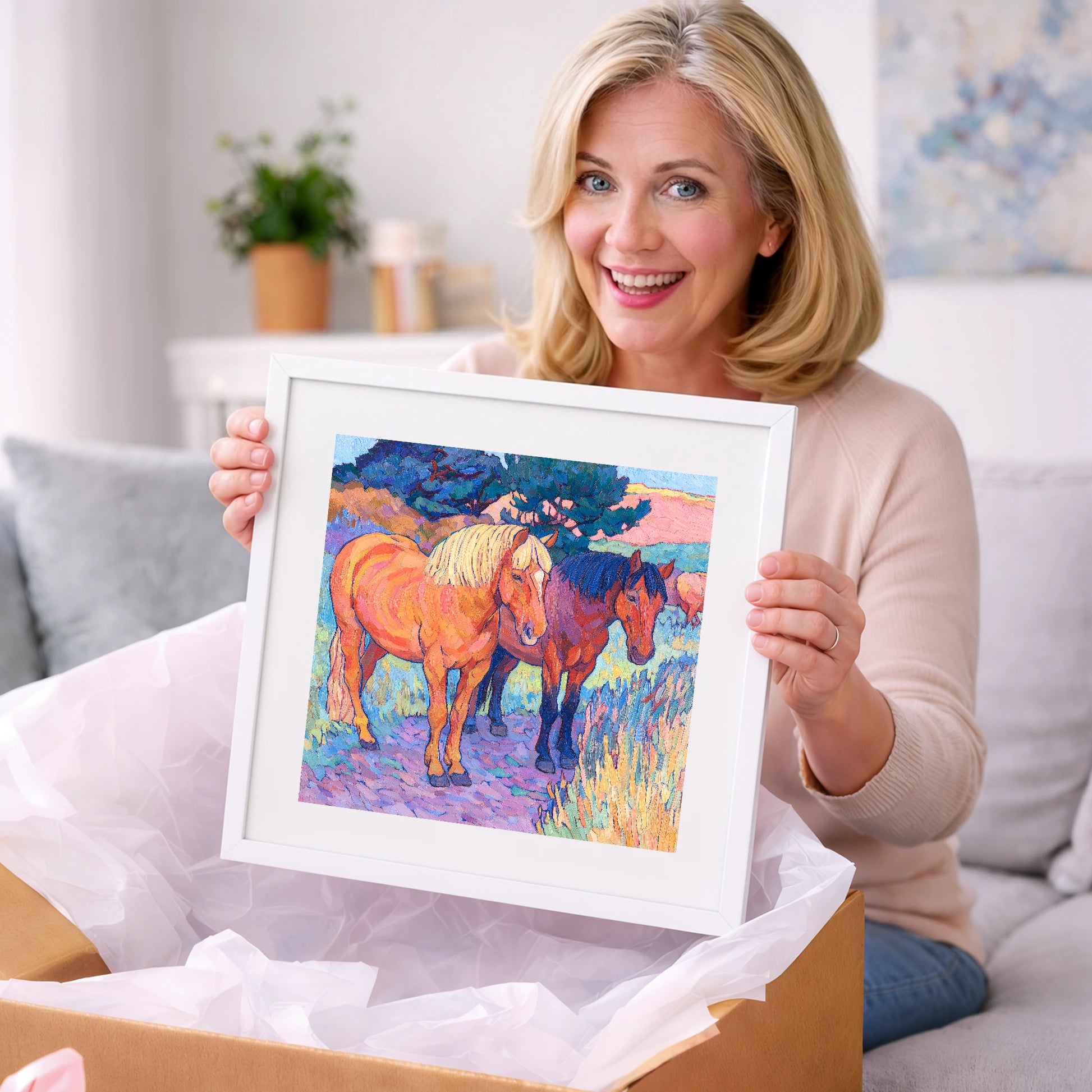 Sunset Pasture Companions - horse landscape art gift idea for horse lovers