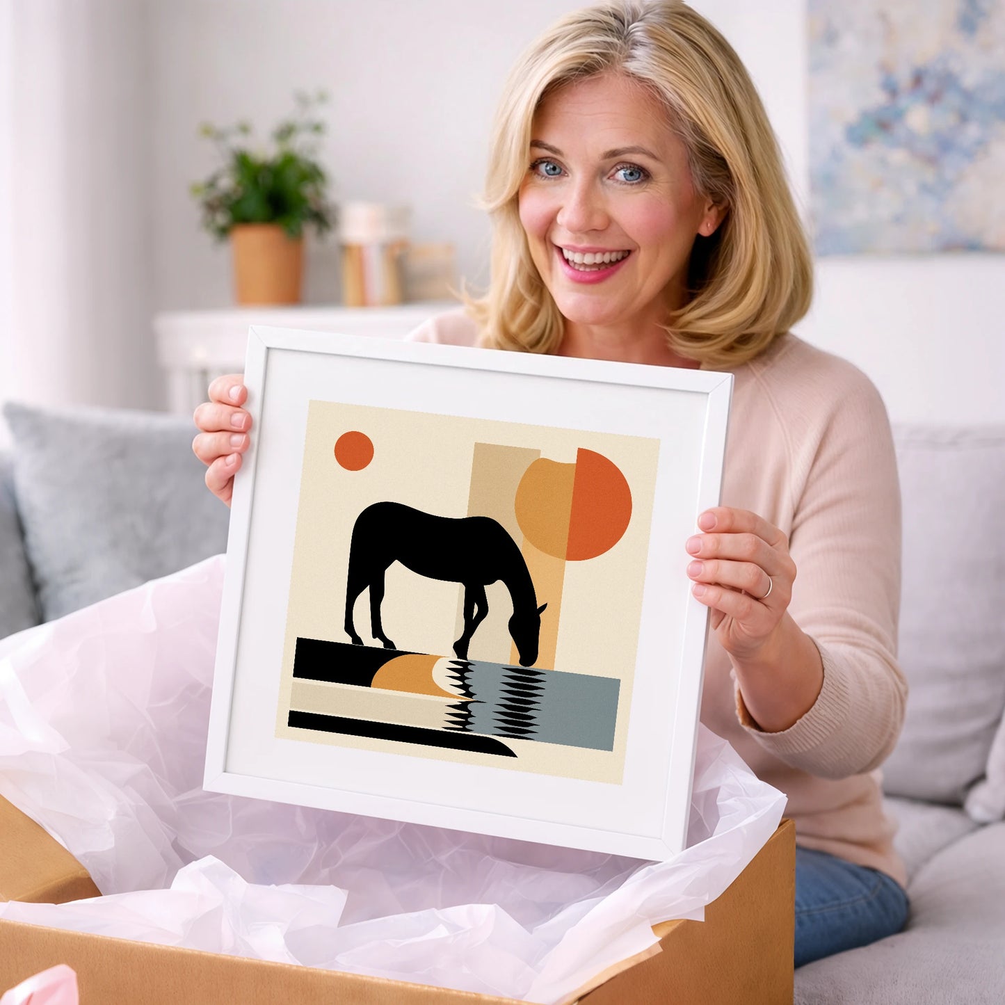 Abstract Oasis Silhouette - horse landscape art gift idea for horse lovers