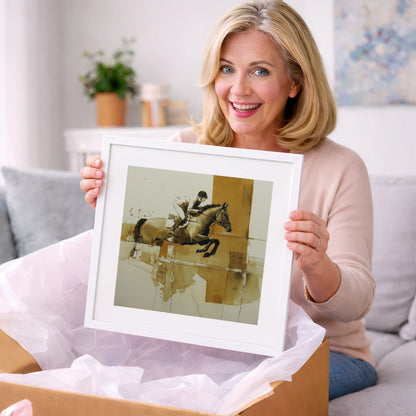 Airborne in Sepia - show jumping horse art gift idea for horse lovers