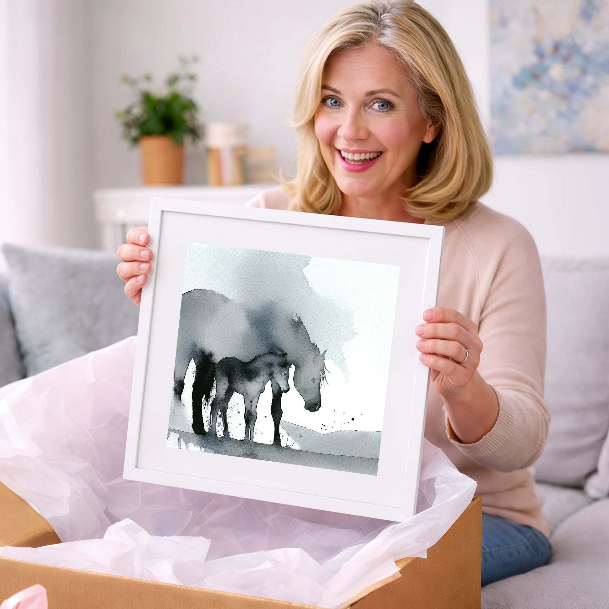 Gentle Shadows - mare & foal art gift idea for horse lovers