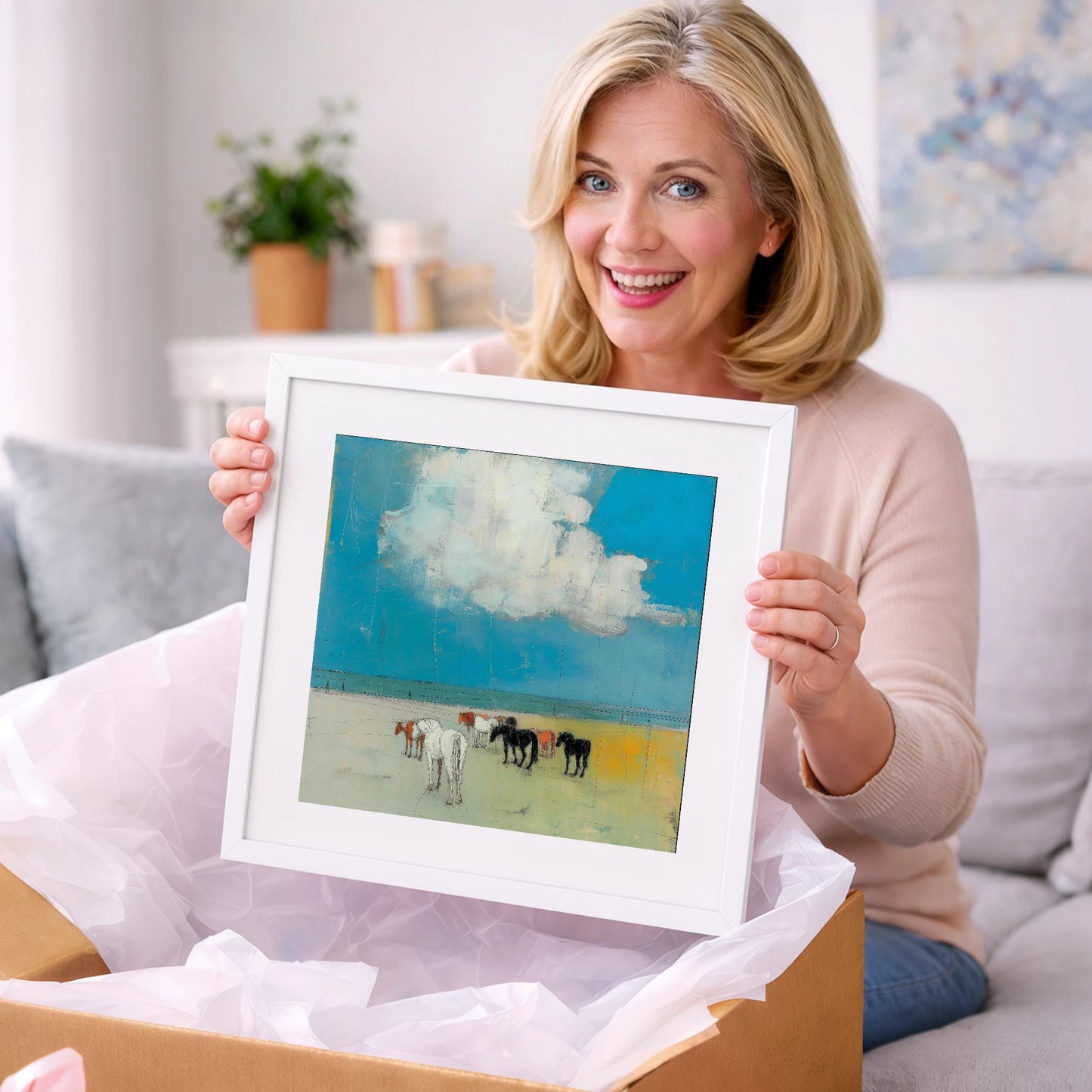 Turquoise Horizon Herd - horse landscape art gift idea for horse lovers