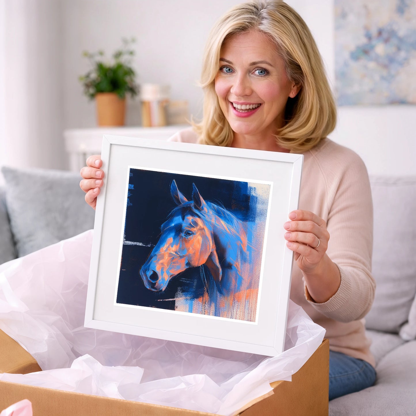 Cobalt and Copper Gaze - horse portrait art gift idea for horse lovers