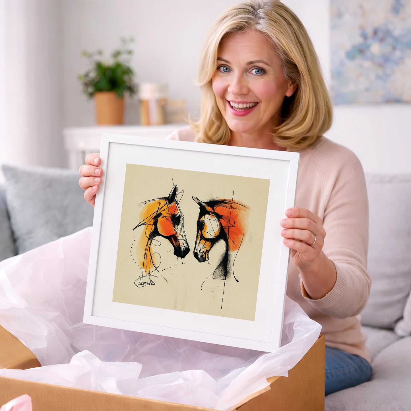 Abstract Amber Dialogue - horse portrait art gift idea for horse lovers