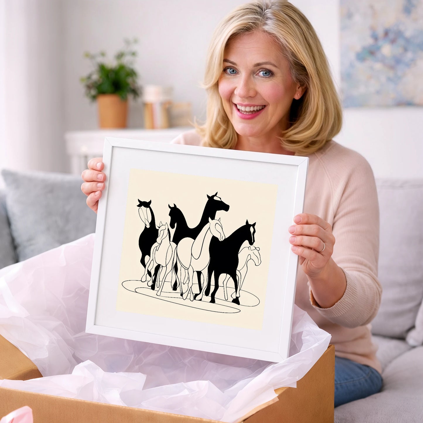 Monochrome Herd Silhouettes - wild horses art gift idea for horse lovers