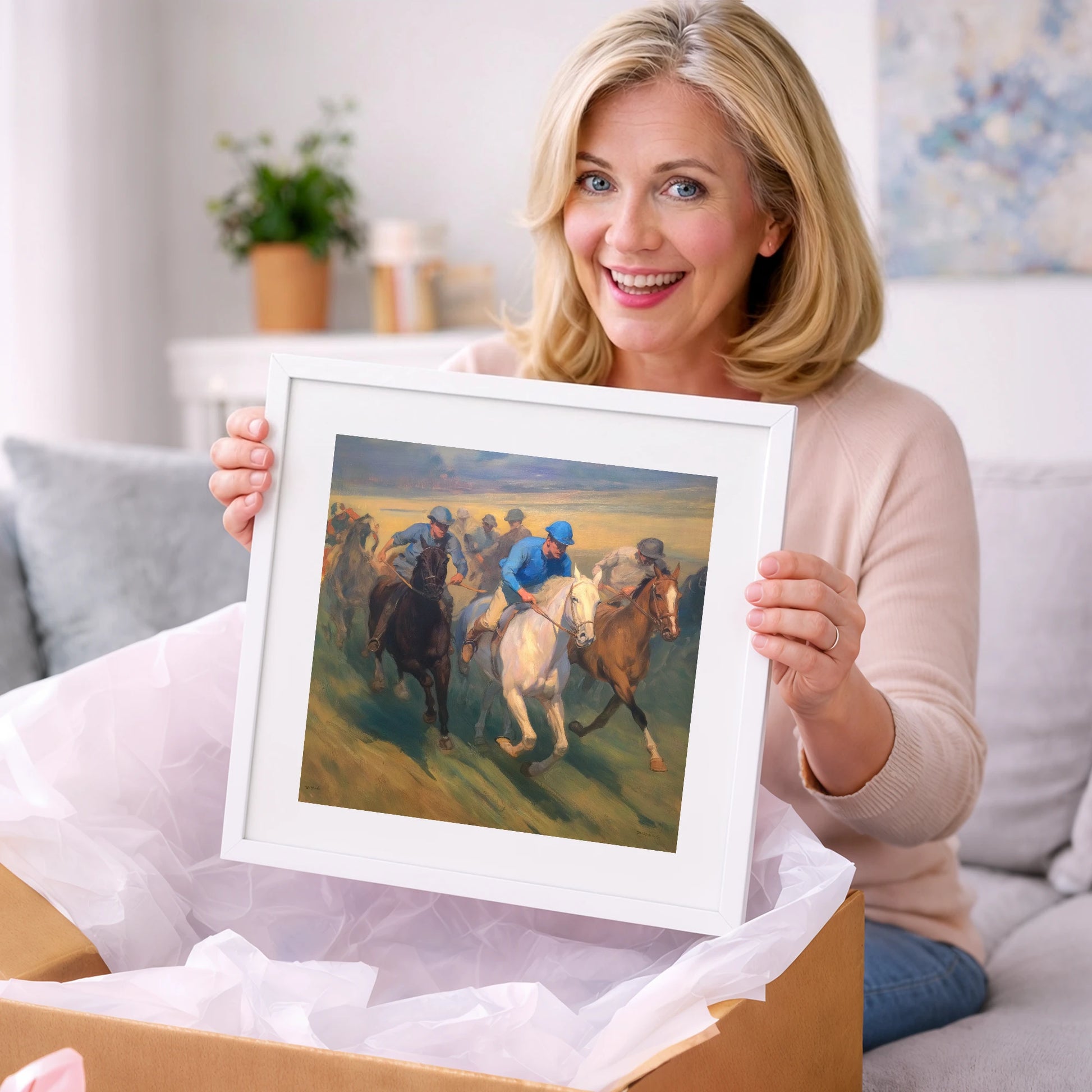 The Blue Silks - racing horse art gift idea for horse lovers