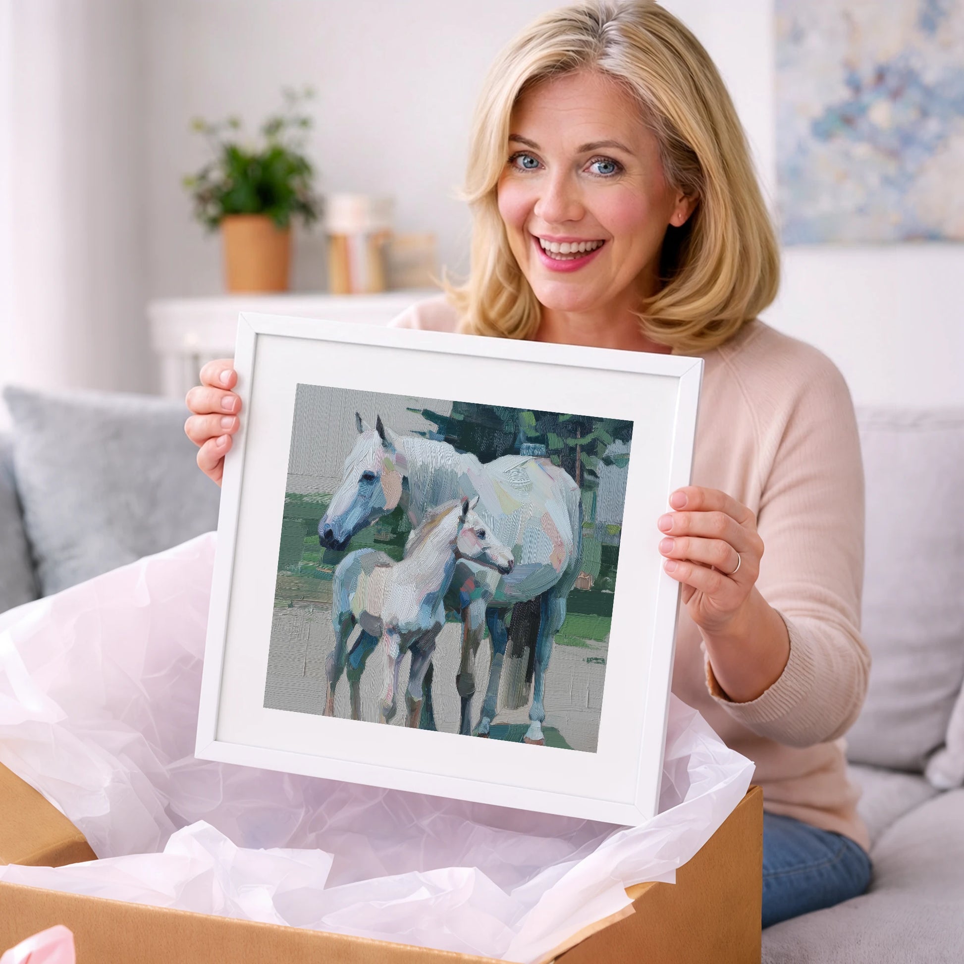 Textured Pastel Bond - mare & foal art gift idea for horse lovers