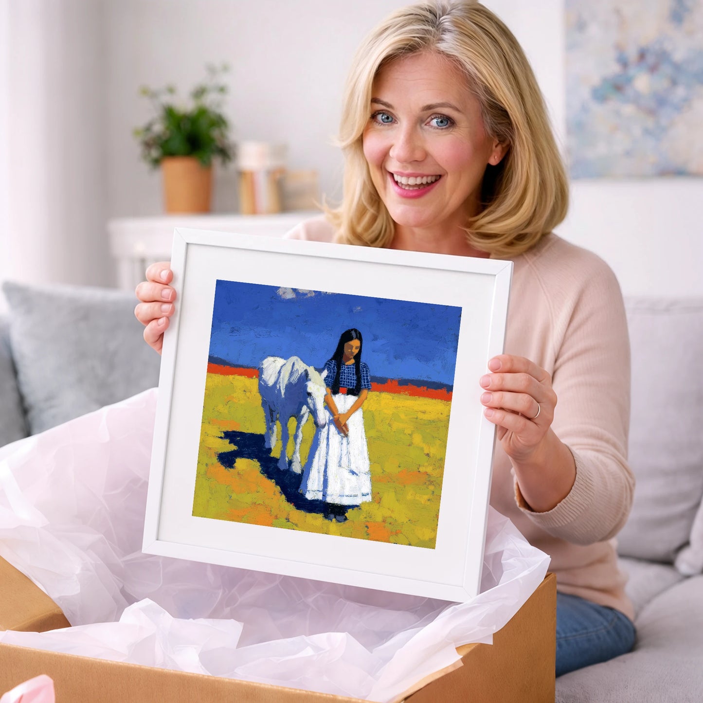 Sunlit Companion - horse & rider art gift idea for horse lovers