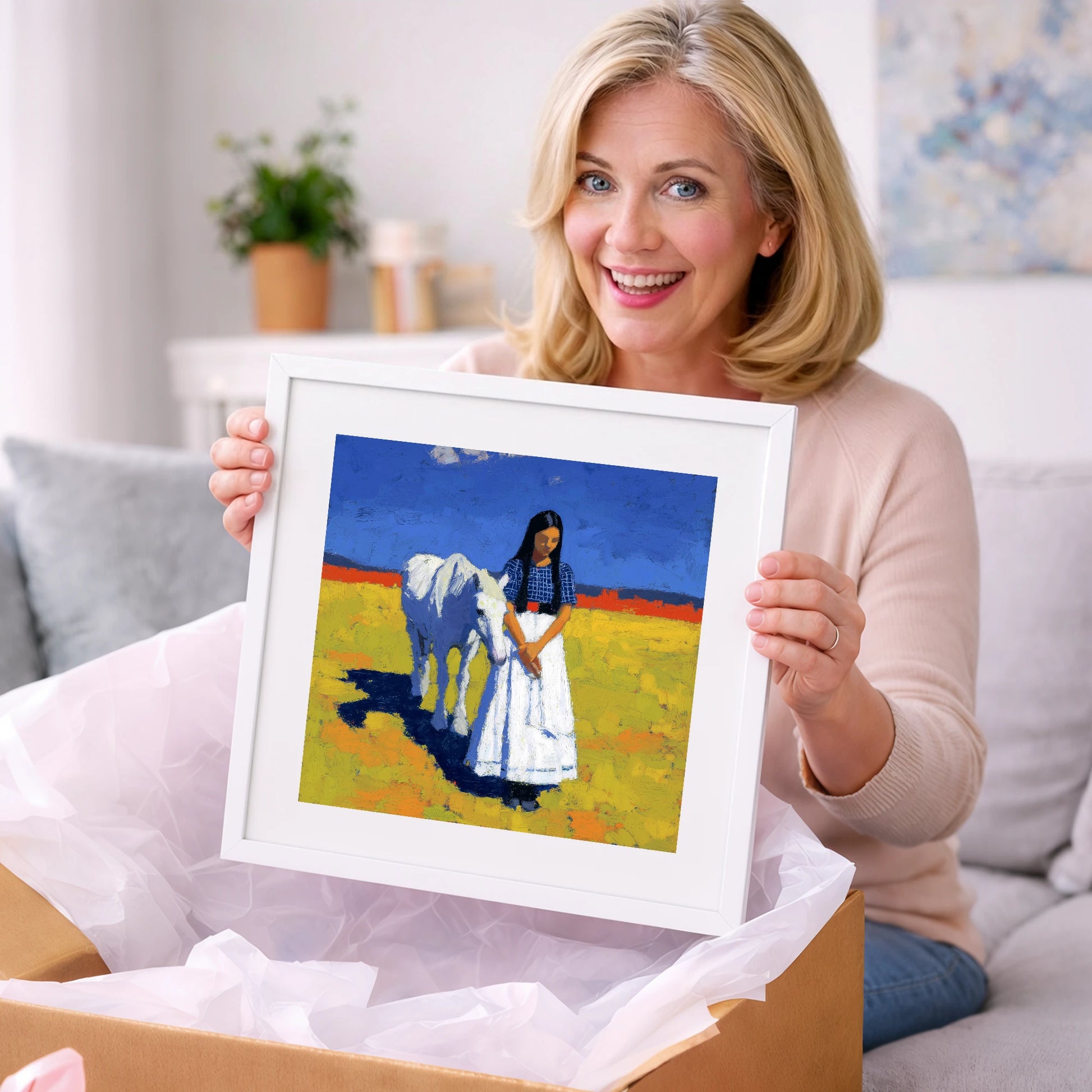 Sunlit Companion - horse & rider art gift idea for horse lovers