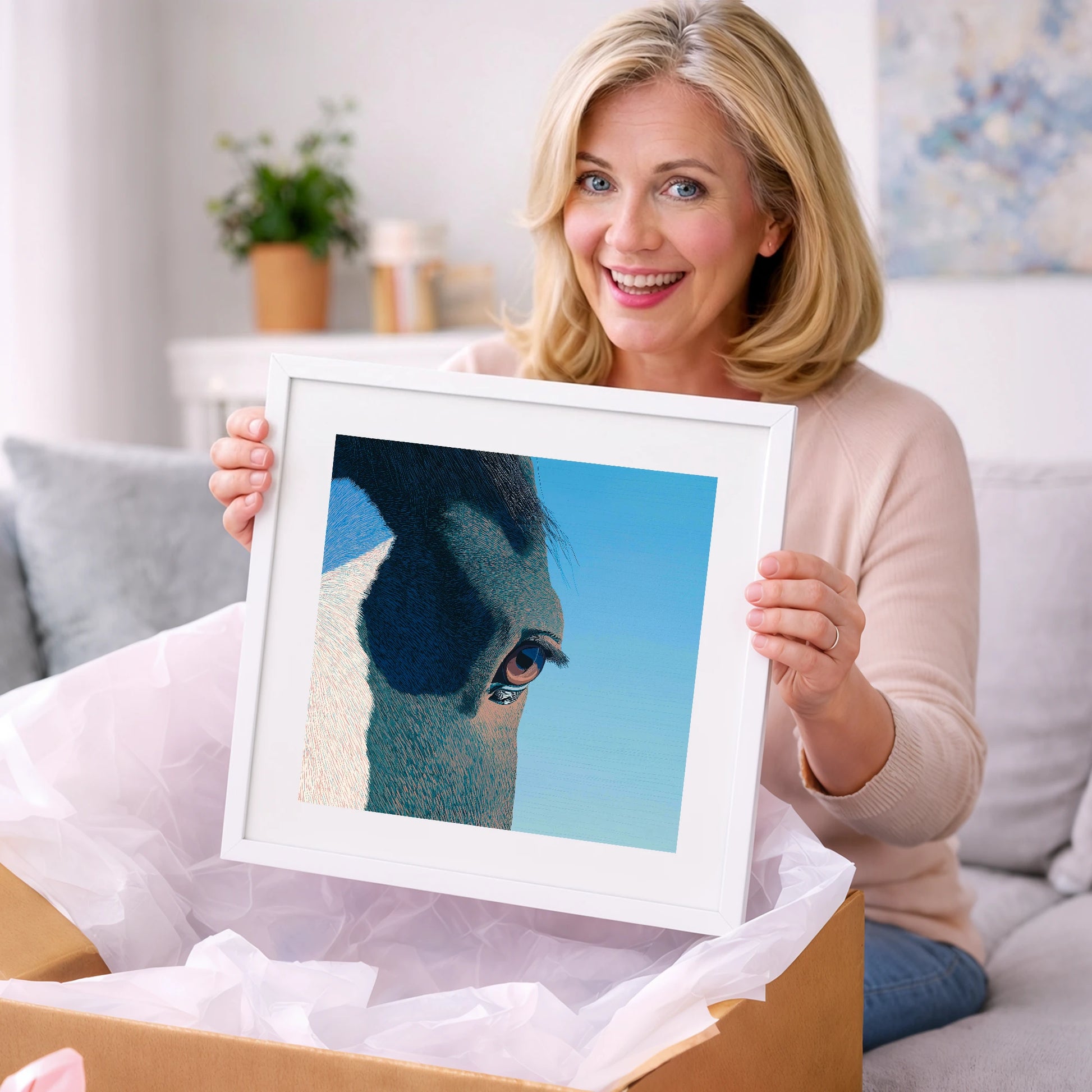 Stillness in Blue - horse portrait art gift idea for horse lovers