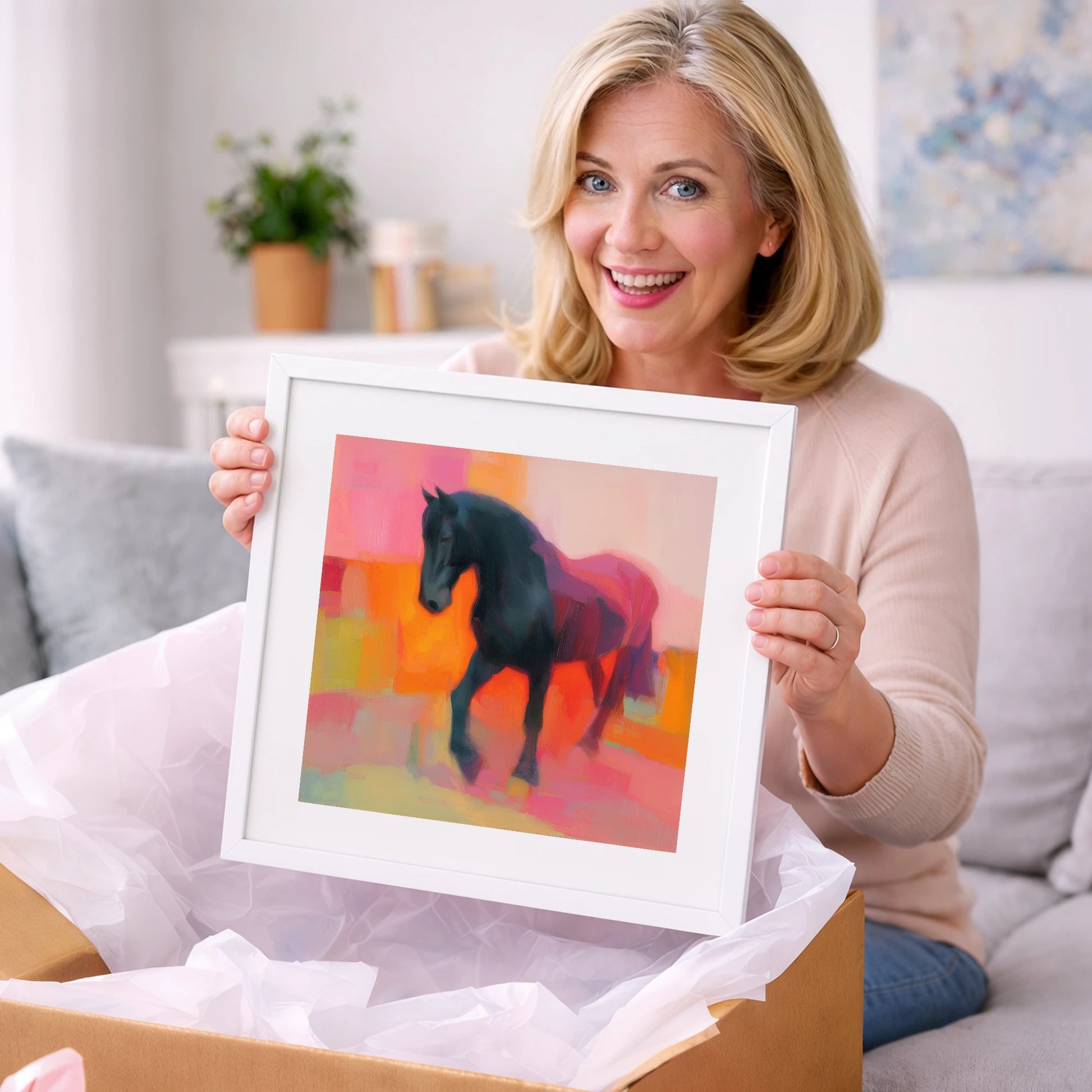 Charcoal and Coral Stride - horse breed art gift idea for horse lovers