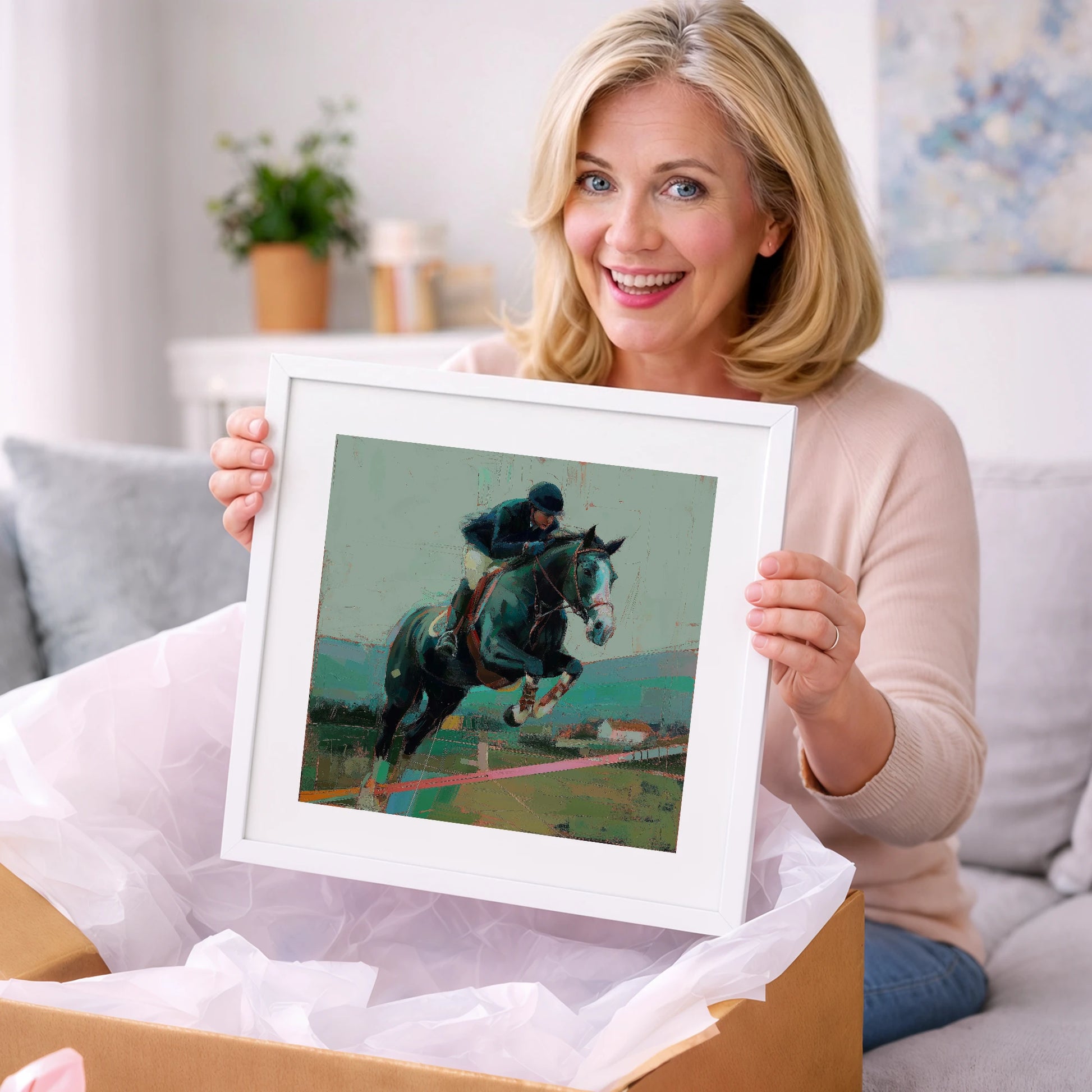 Midnight Flight - show jumping horse art gift idea for horse lovers