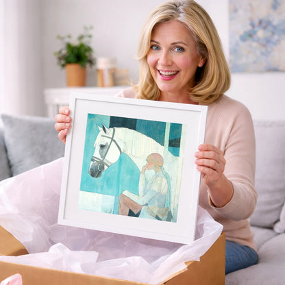 Quiet Contemplation - horse & rider art gift idea for horse lovers