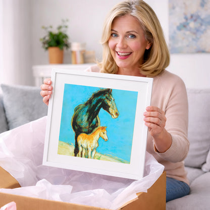 Cerulean Bond - mare & foal art gift idea for horse lovers