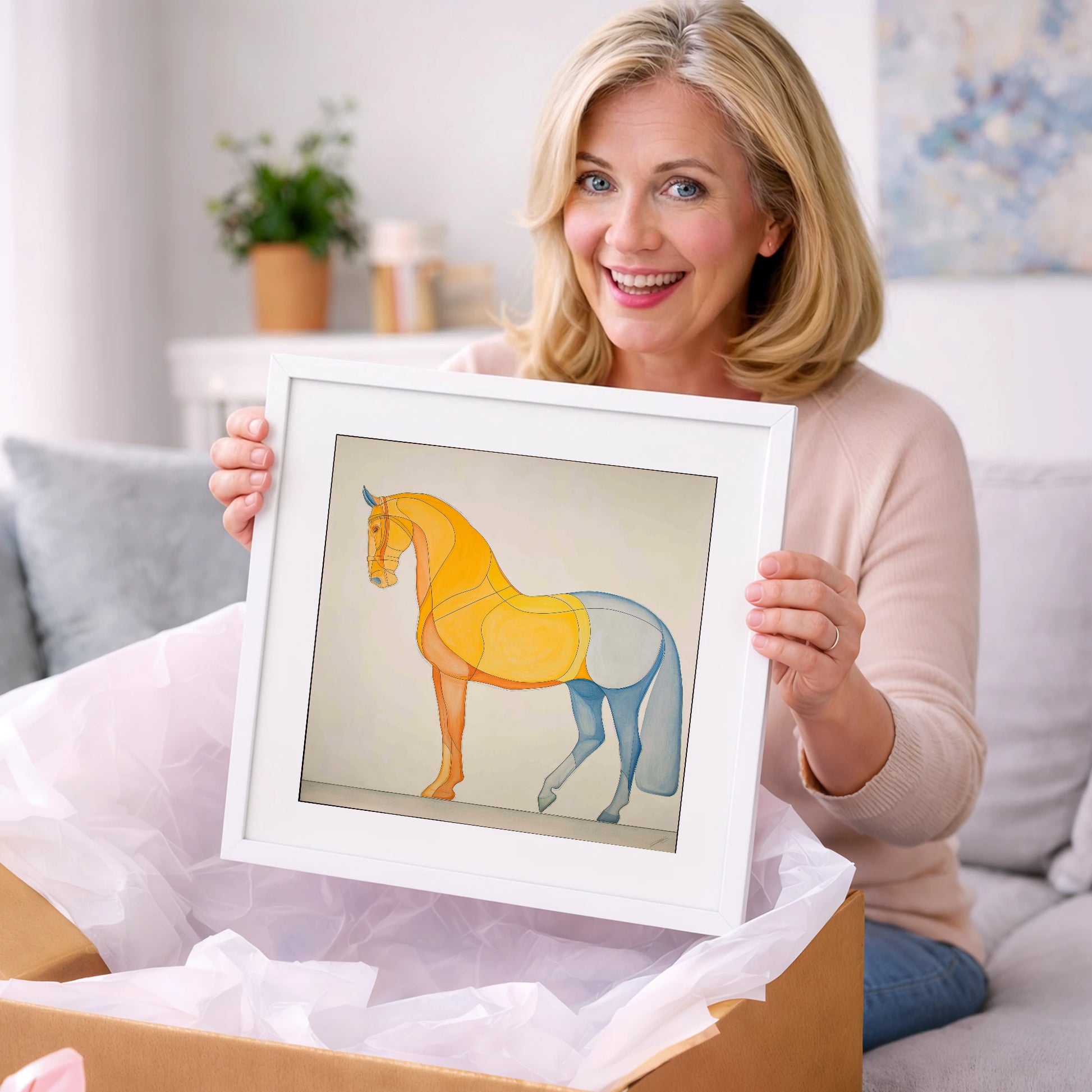 Amber and Slate Harmony - dressage horse art gift idea for horse lovers