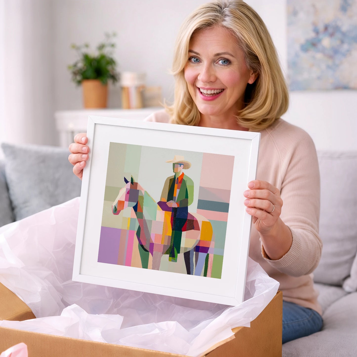 Geometric Western Rider - western horse art gift idea for horse lovers