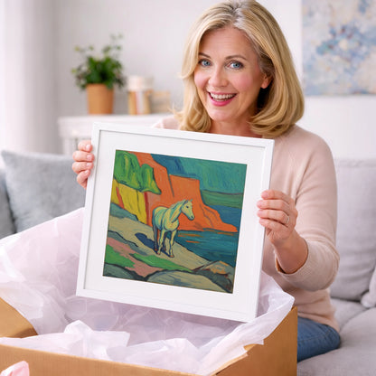 Vibrant Coastal Grey - horse landscape art gift idea for horse lovers