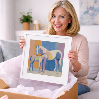 Geometric Equine Harmony - mare & foal art gift idea for horse lovers