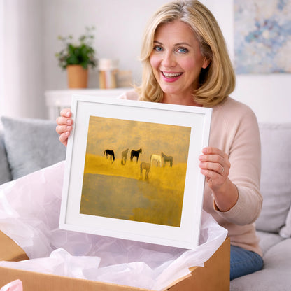 Golden Haze Grazing - wild horses art gift idea for horse lovers