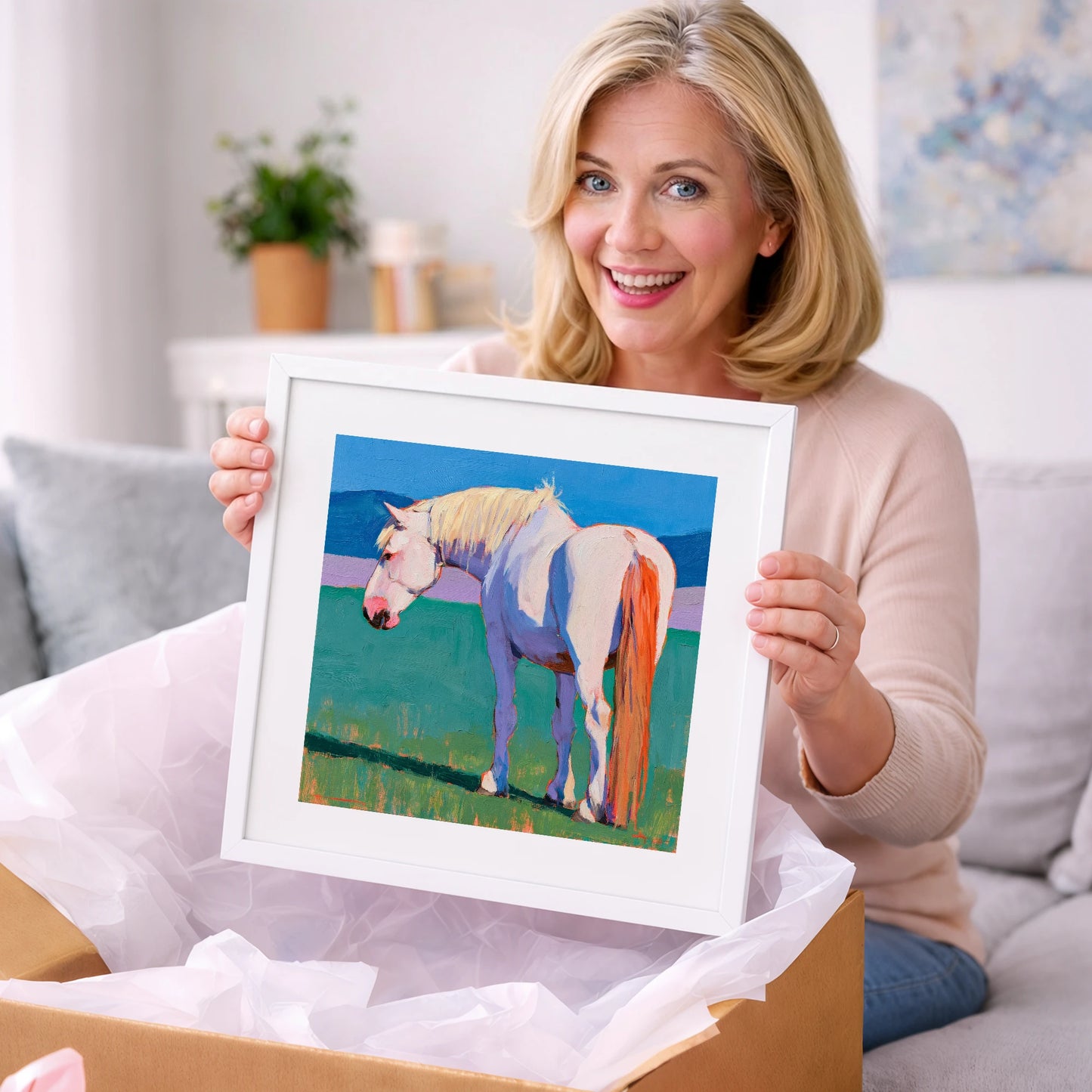White Horse in Vibrant Light - horse breed art gift idea for horse lovers