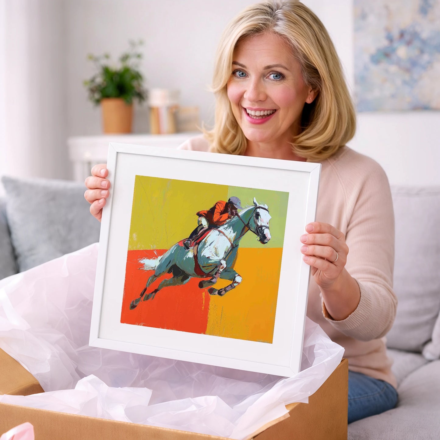 Momentum In Colour - show jumping horse art gift idea for horse lovers