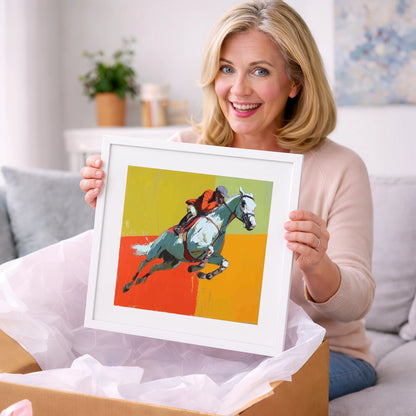 Momentum In Colour - show jumping horse art gift idea for horse lovers