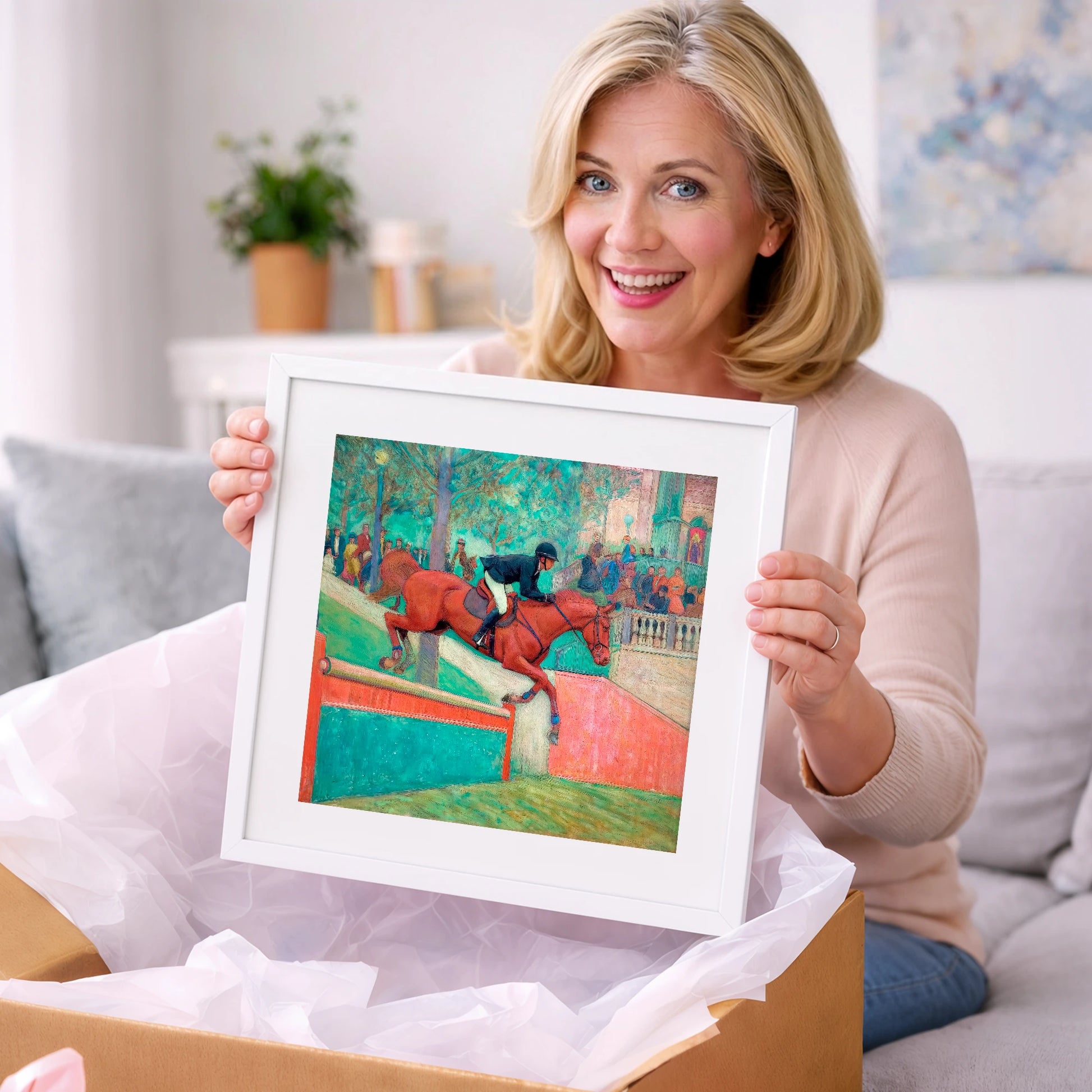 The Emerald Leap - show jumping horse art gift idea for horse lovers