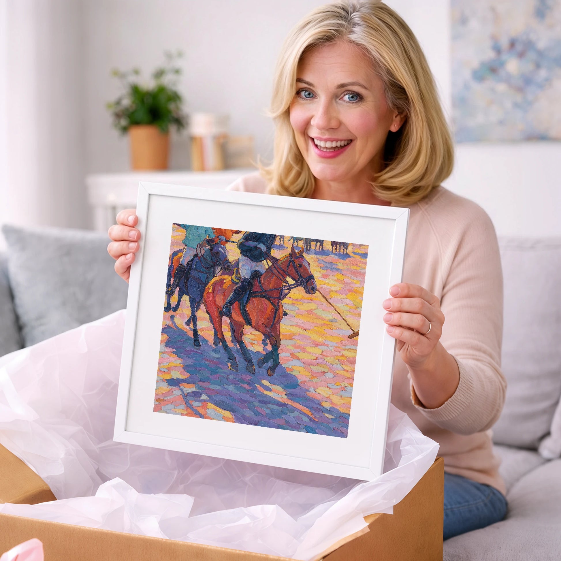 Sunset Chukka Shadows - polo horse art gift idea for horse lovers