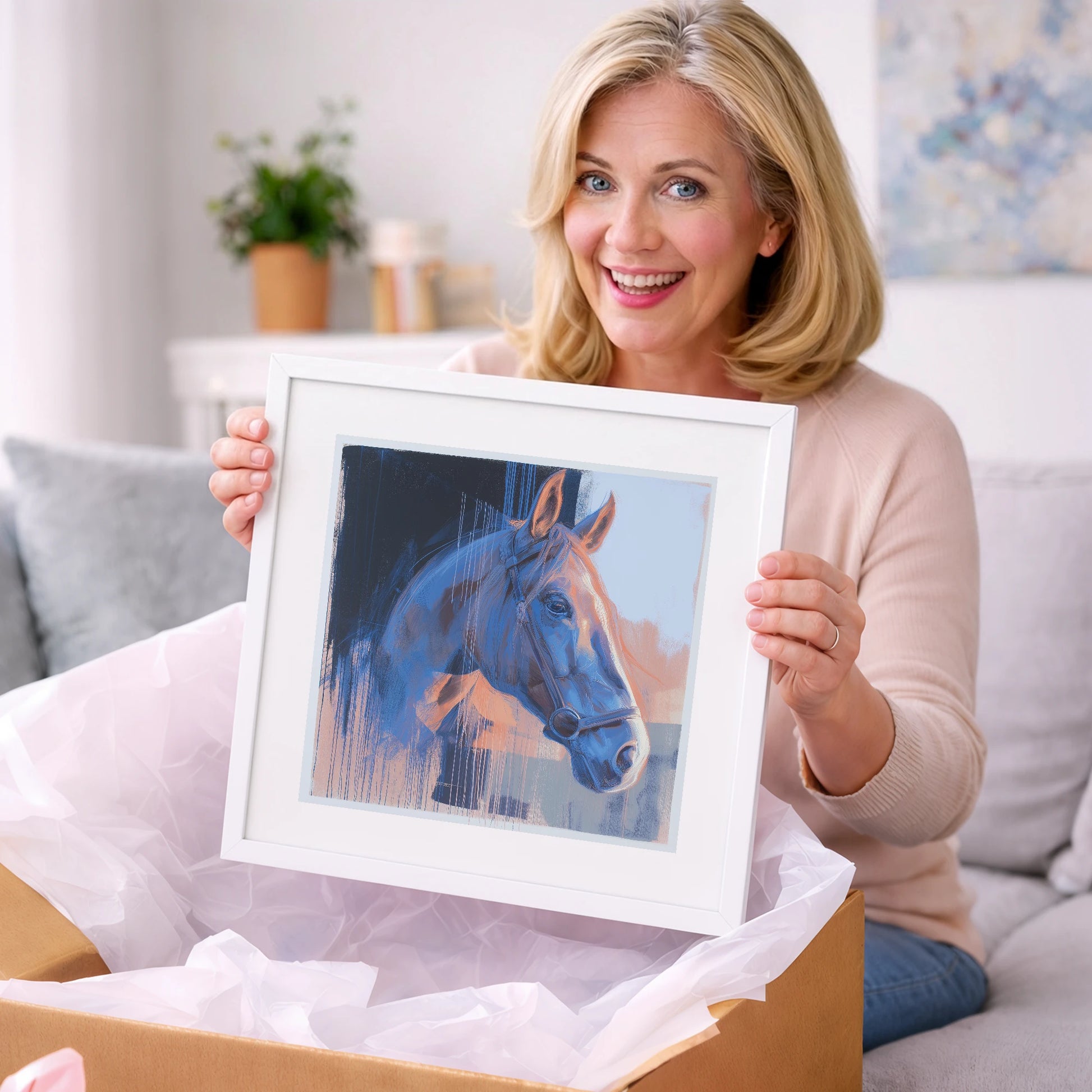 Cobalt and Apricot Light - horse portrait art gift idea for horse lovers