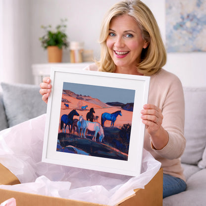 Indigo Herd at Dusk - horse landscape art gift idea for horse lovers