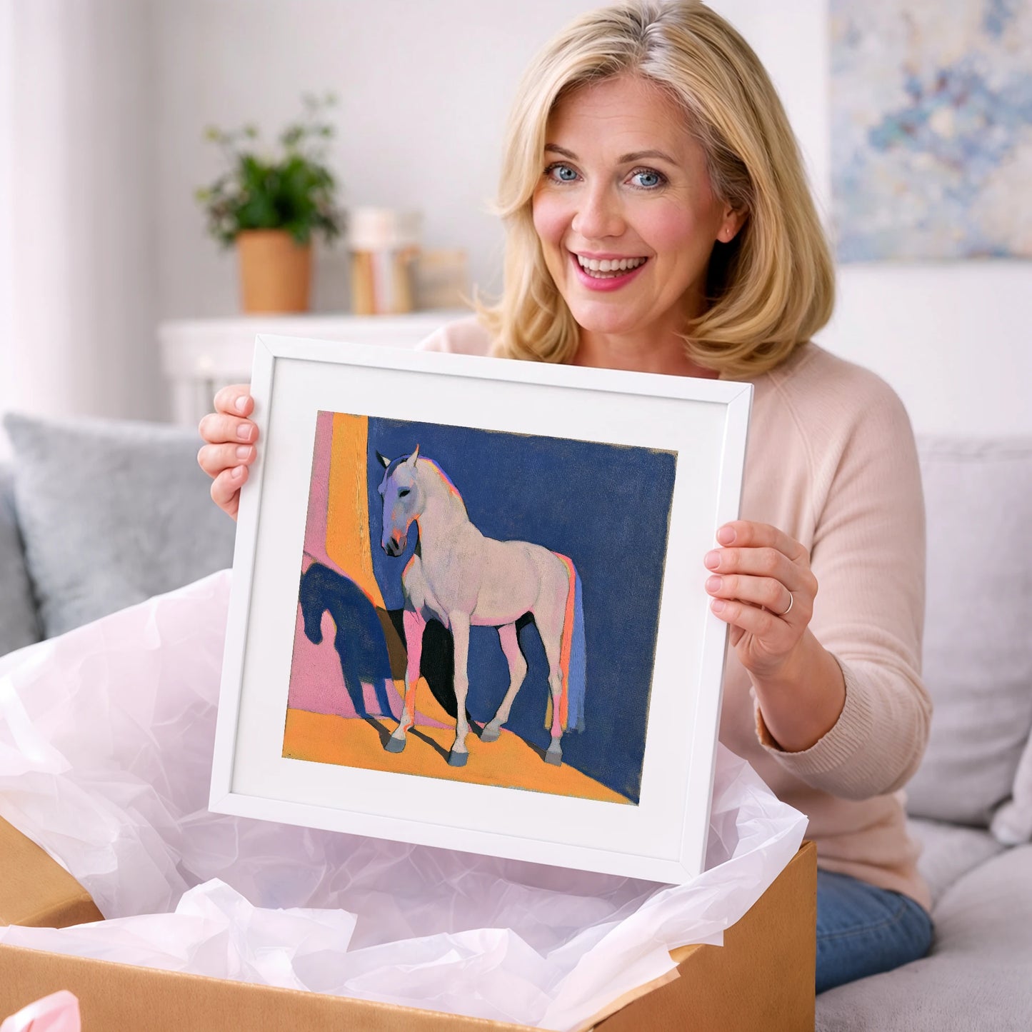 Colourful Grey Horse And Shadow - horse breed art gift idea for horse lovers