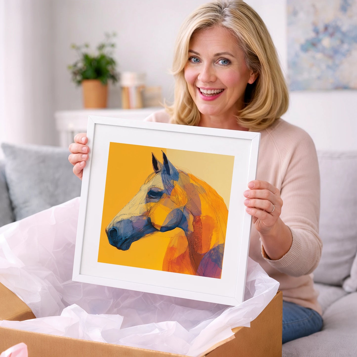 Vibrant Cobalt Contour - horse portrait art gift idea for horse lovers