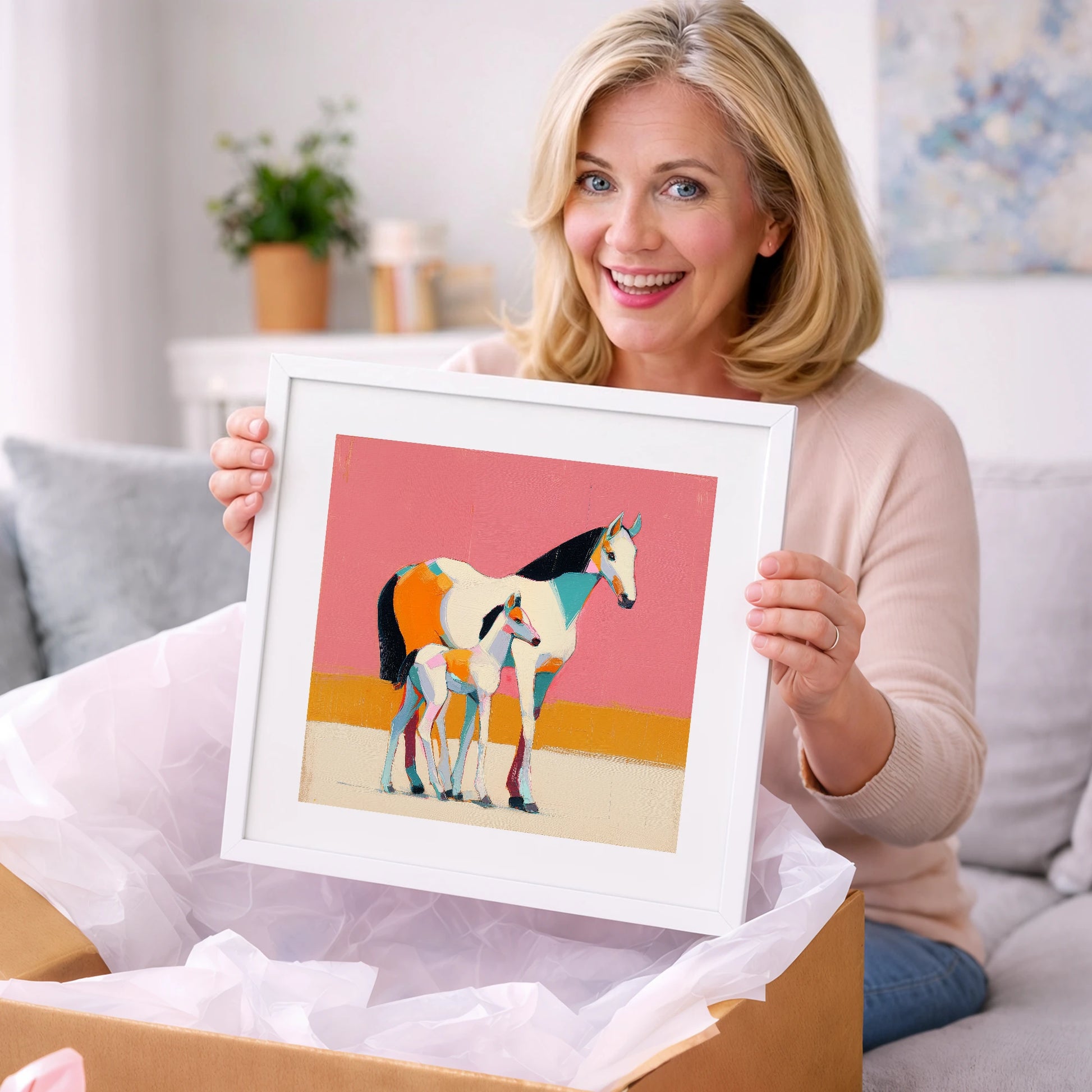 Vivid Painted Bond - mare & foal art gift idea for horse lovers