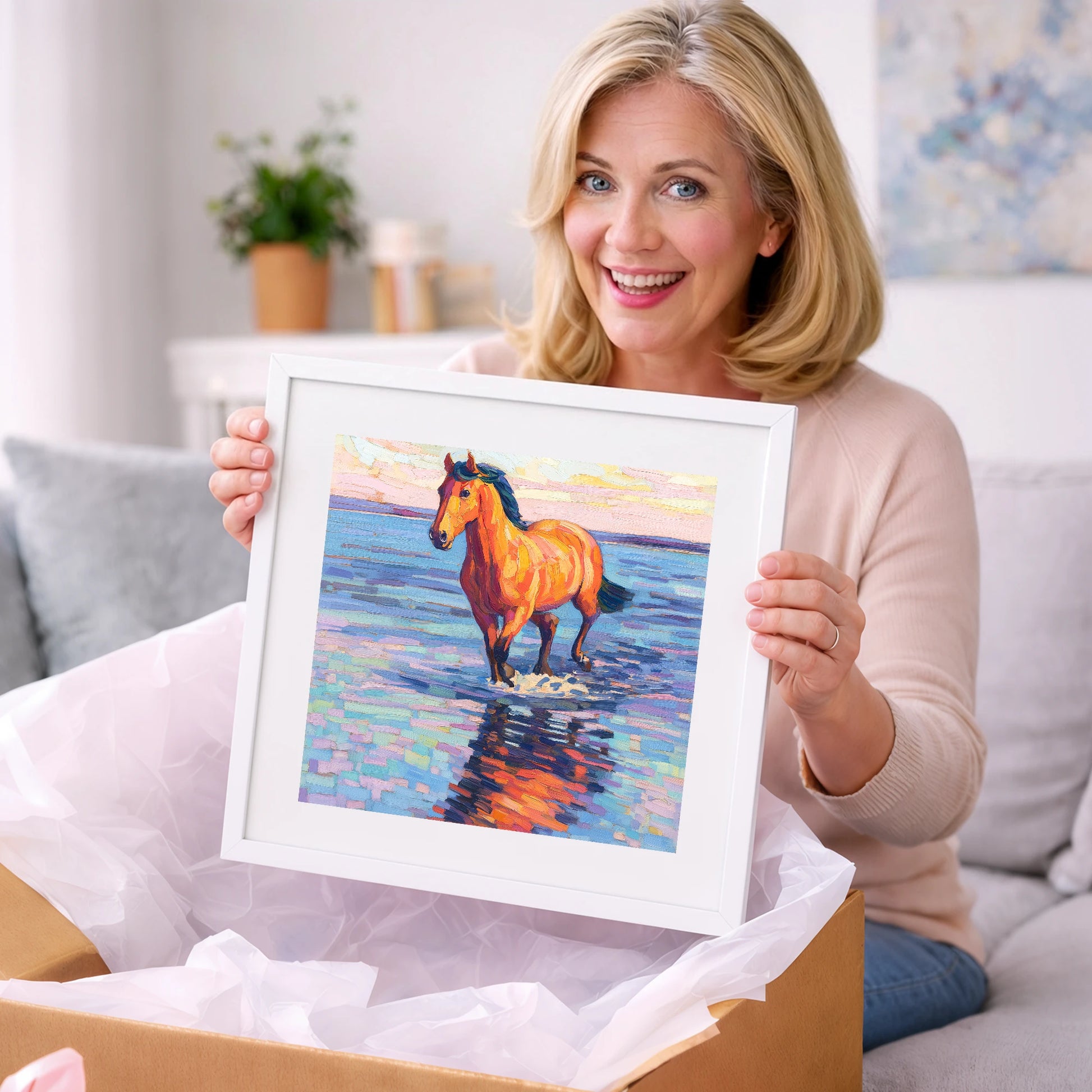 Sunset Shallows Stride - beach horse art gift idea for horse lovers
