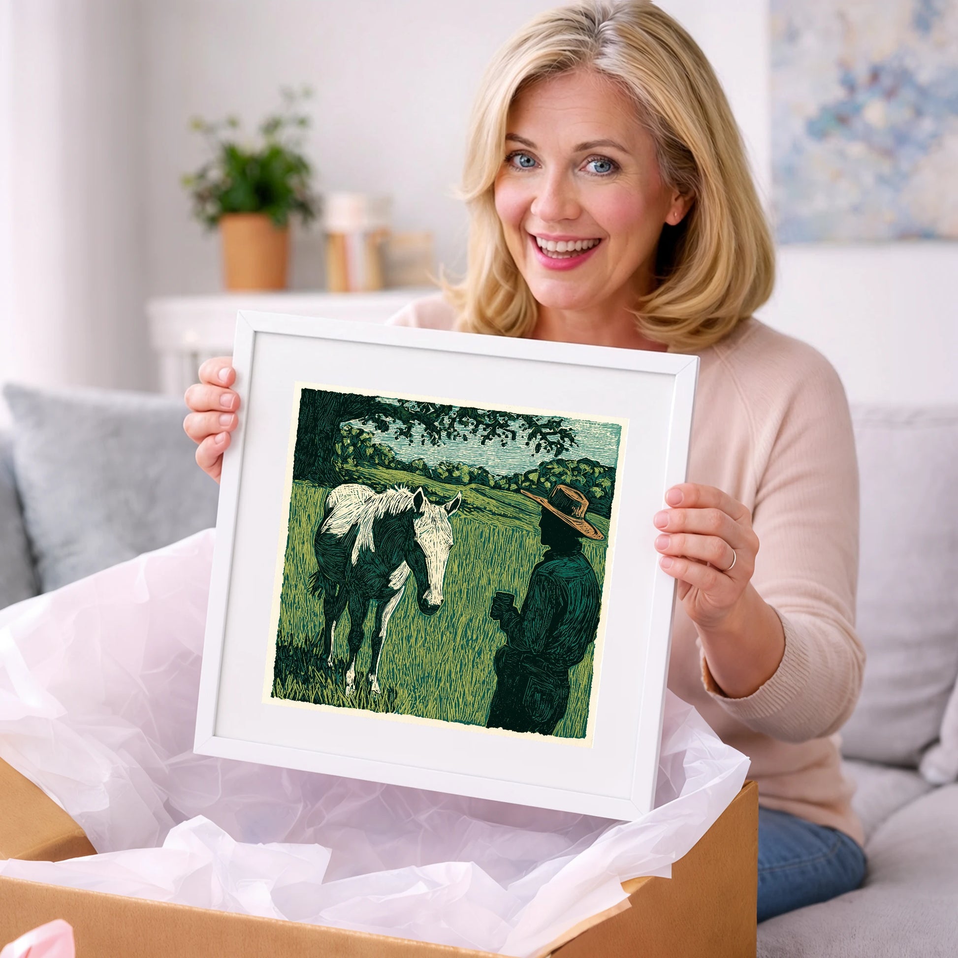 Morning Field Companion - horse & rider art gift idea for horse lovers