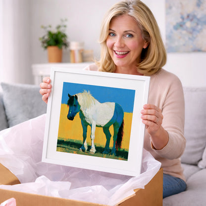 Bold Blue and White Cob - horse breed art gift idea for horse lovers