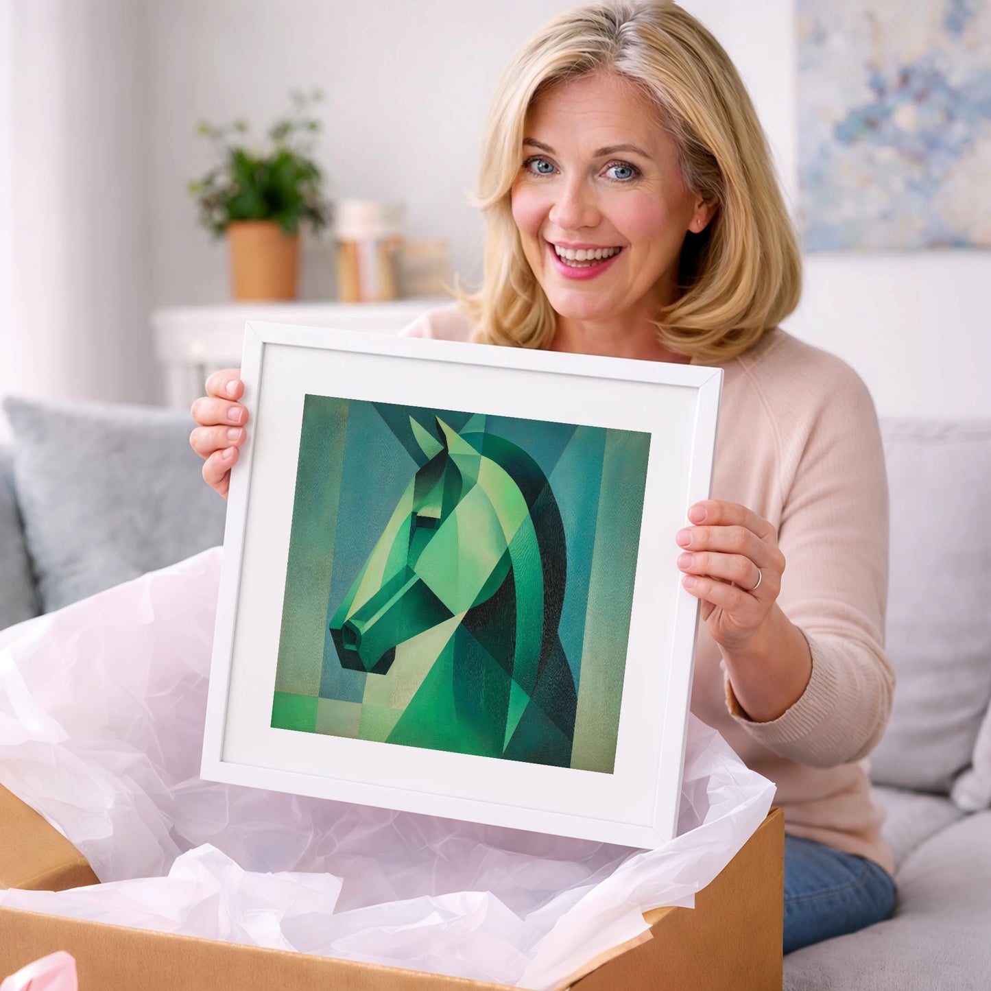 Emerald Geometric Equine - horse portrait art gift idea for horse lovers