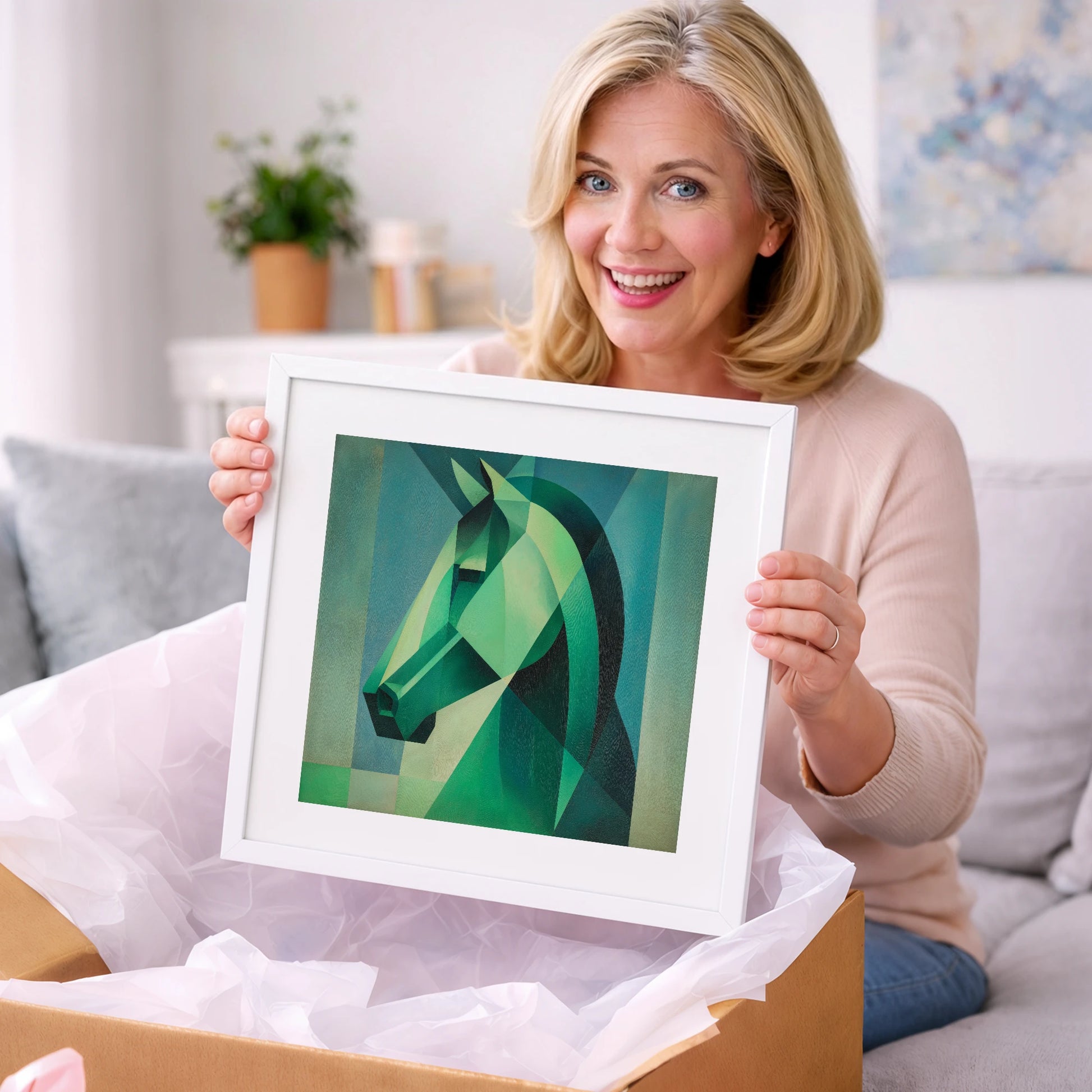 Emerald Geometric Equine - horse portrait art gift idea for horse lovers
