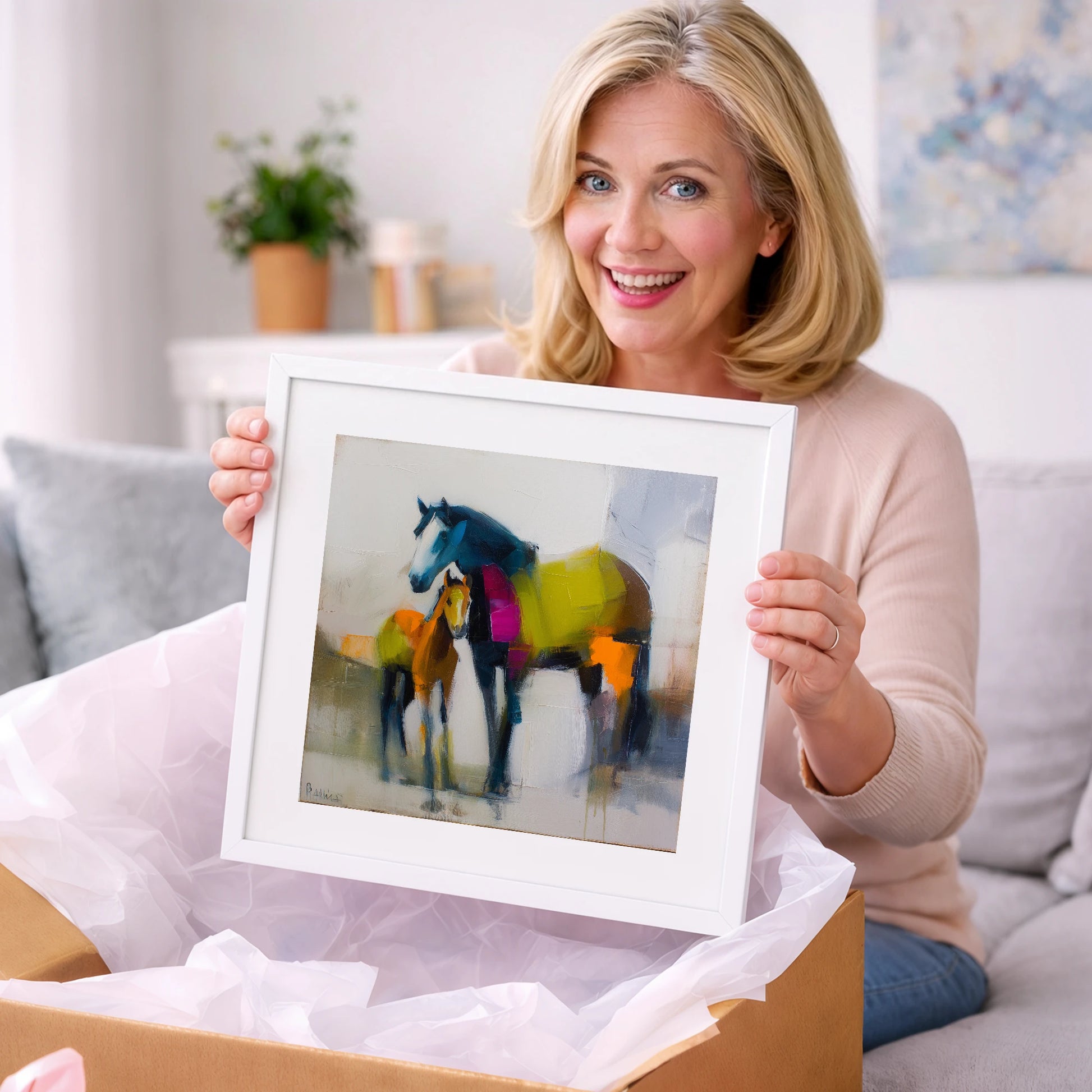 Vibrant Bond - mare & foal art gift idea for horse lovers