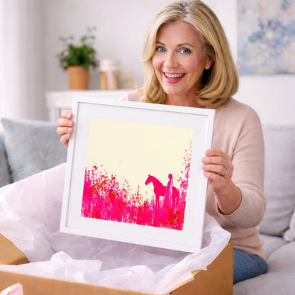 Vibrant Magenta Silhouette - horse & rider art gift idea for horse lovers